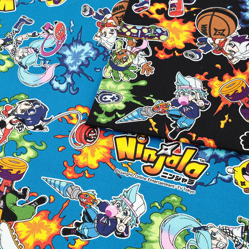 Fabric, Cloths - ニンジャラ オックス 50cm単位｜切売り 切り売り 生地 布 布地 コットン100％ 忍者 キャラクター アニメ ゲーム 入園グッズ 入学グッズ 新学期グッズ 女の子 男の子 かっこいい