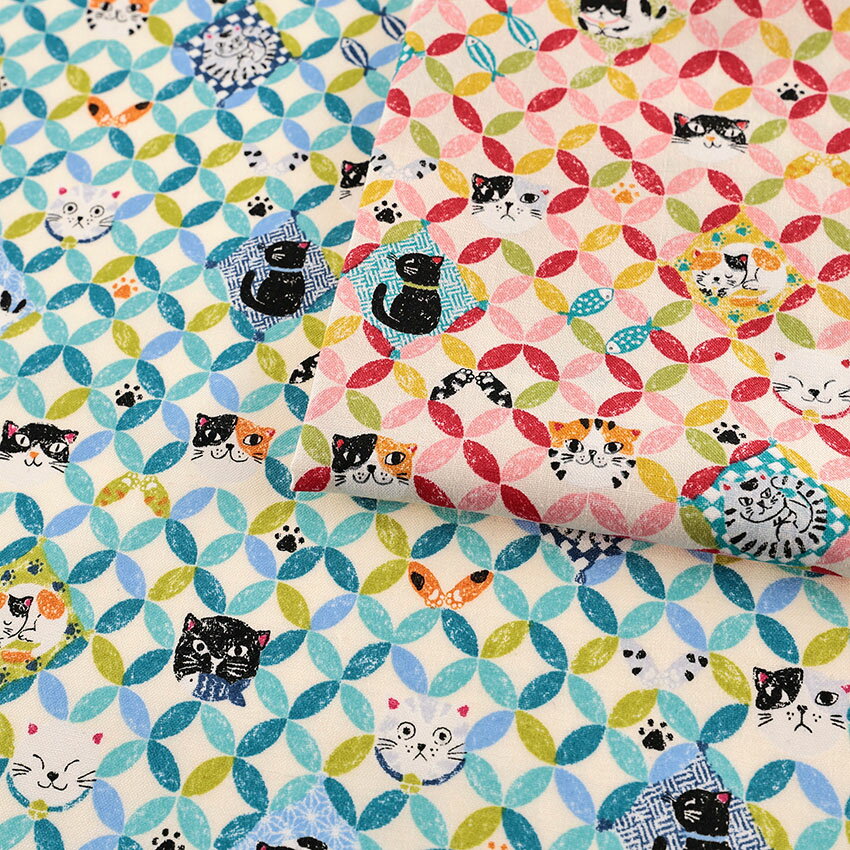 にゃんこだ和 2 スケア 50cm単位｜切売り 切り売り 生地 布 布地 コットン100％ ネコ ねこ 猫 キャット..