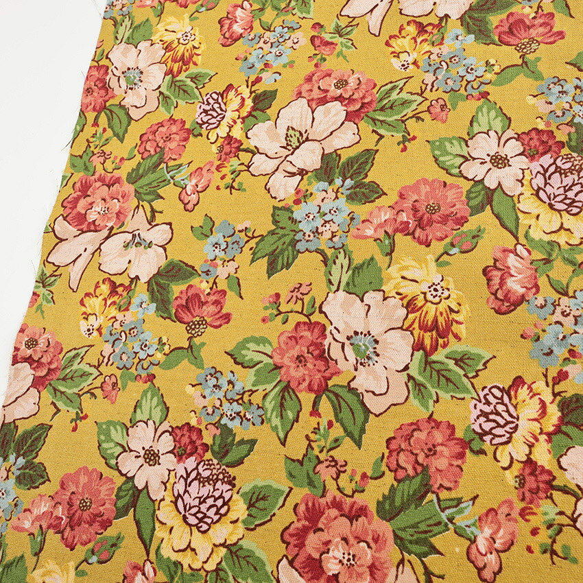 YUWA flowers 綿麻キャンバス 50cm単位｜有輪商店 生地 切売り 切り売り 布 布地 コットンリネン 花柄 フラワー柄 フラワープリント ゆうわ 普通地 丈夫 エレガント 上品 アンティーク調 クラシカル おしゃれ 華やか 大柄