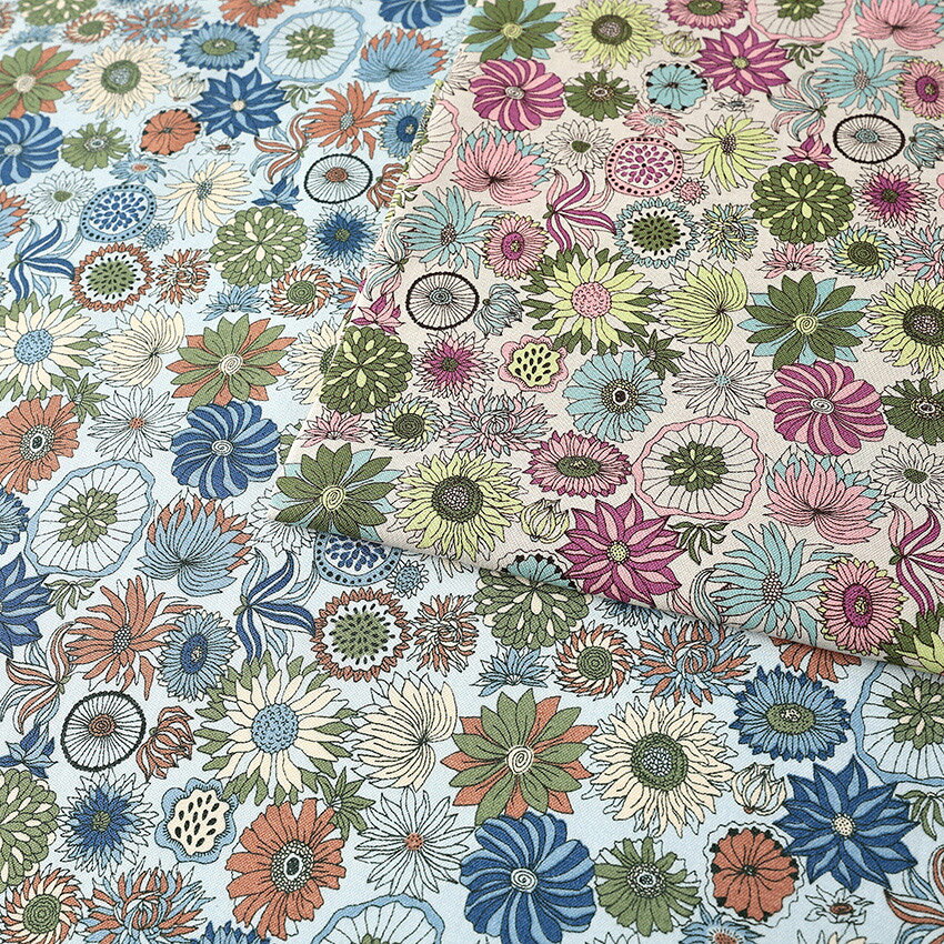 乐天商城 - Flowers シーチング 50cm単位 | 切売り 切り売り 生地 布 布地 コットン100％ 花柄 フラワー柄 フラワープリント 小花柄 薄手 薄地 北欧風 北欧調 北欧テイスト レトロ かわいい