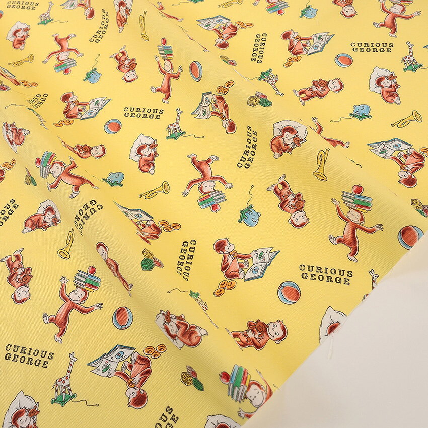 樂天商城 - おさるのジョージ ブック柄 オックス 50cm単位 | 切売り 切り売り 生地 布 布地 コットン100％ キャラクター 絵本 アニメ 入園 入学 新学期 グッズ 男の子 女の子 かわいい 猿 黄色 ひとまねこざる 通園 通学