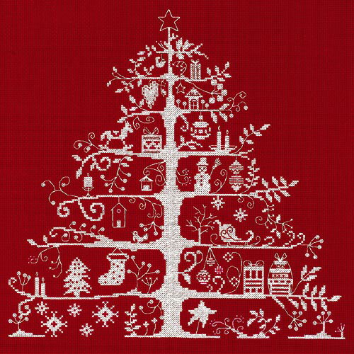 ◎XmasPUSH！◎ DMC 刺繍キット クロスステッチ Christmas Tree 生地レッド JPBK557R ｜クリスマスツリー クリスマス