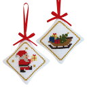 刺繍 刺しゅうキット オリムパス CHRISTMAS STITCH ラメ糸輝くクリスマスステッチ オーナメント サンタ＆ソリ【メール便可】 クリスマス クロスステッチ 初心者 刺繍キット 手作りキット キット 手芸キット 刺繍セット 手芸セット