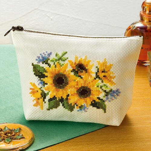 樂天商城 - 刺繍 刺しゅうキット オリムパス 花刺しゅうの優しい小物 ポーチ ヒマワリ