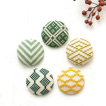 COSMO 包みボタン5個セット 緑|刺繍キット くるみボタン 和模様 釦