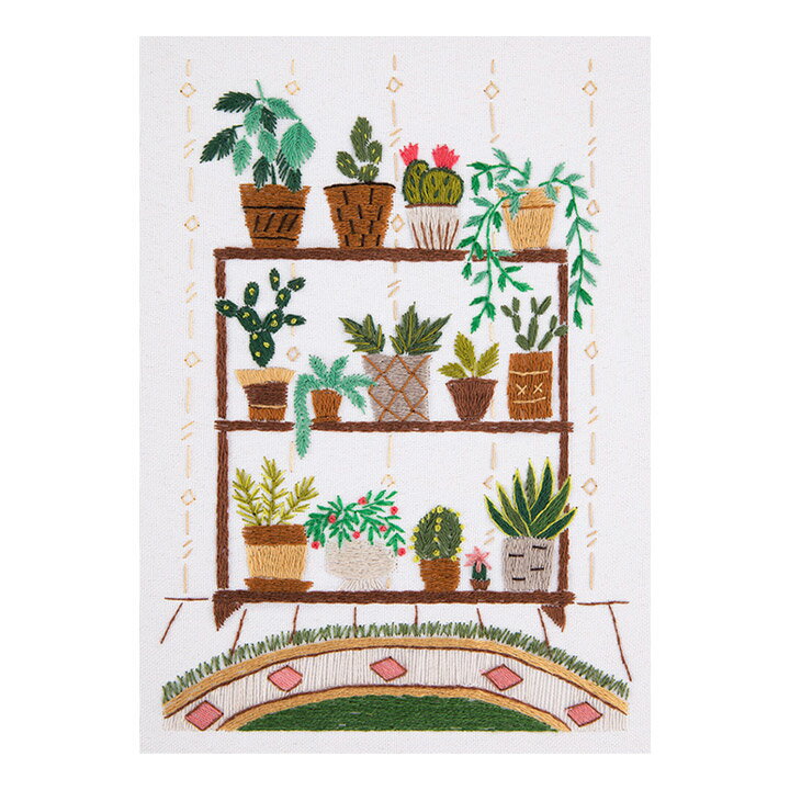 刺繍 PANNA Houseplants Corner. Display 観葉植物コーナー ｜刺繍キット 自由刺し フランス刺繍 サボテン