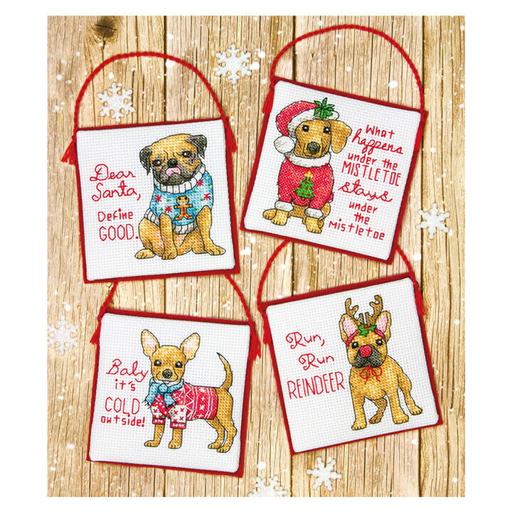 ◎注目輸入刺繍！◎ 刺繍 ディメンジョン Christmas Pals Ornaments クリスマス 子犬 オーナメント　｜ クロスステッチ キット ドッグ 70-08972