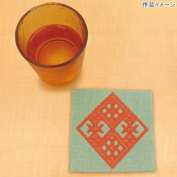刺繍 オリムパスこぎんキット コースター(ソフトグリーン) 【メール便可】| キット 初心者 刺繍キット 刺し子 こぎん刺し 手芸キット 手作りキット 簡単 刺しゅう ハンドメイド ししゅう 手芸用品 さしこ