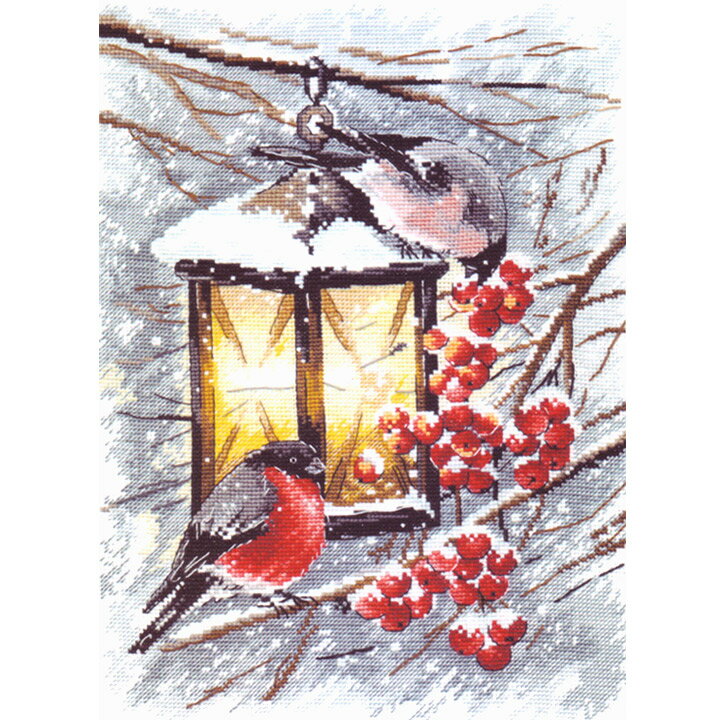 【冬刺繍P15】 刺繍 Oben A Christmas Light クリスマスの灯り ｜輸入キット クリスマス ライト 小鳥