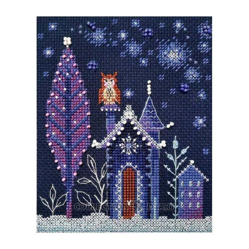 刺繍 輸入キット クロスステッチ RTO Lodge with an owl C377 | 夜景 冬 クリスマス クロスステッチキット 雪 輸入刺繍 輸入キット 輸入刺しゅう