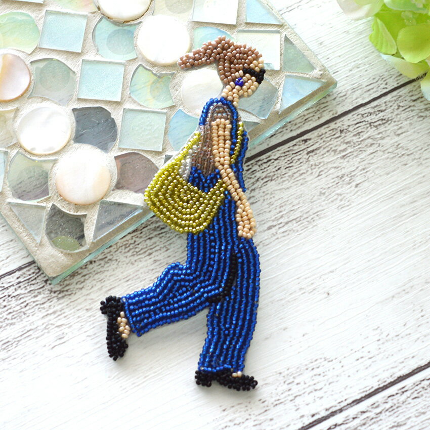 Odekake BROOCH ショッピング HCA14//1 | ビーズ刺しゅう ブローチキット MIYUKI おでかけブローチキット Shopping ビーズ刺繍 キット 買い物 ビーズブローチキット 図案印刷済み ミユキ