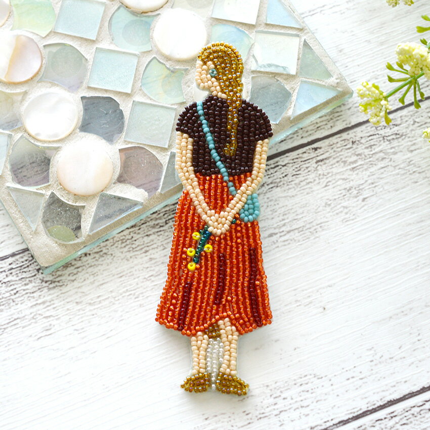 Odekake BROOCH おさんぽ HCA14//2 | ビーズ刺しゅう ブローチキット MIYUKI おでかけブローチキット Osanpo ビーズ刺繍 キット 買い物 ビーズブローチキット 図案印刷済み ミユキ