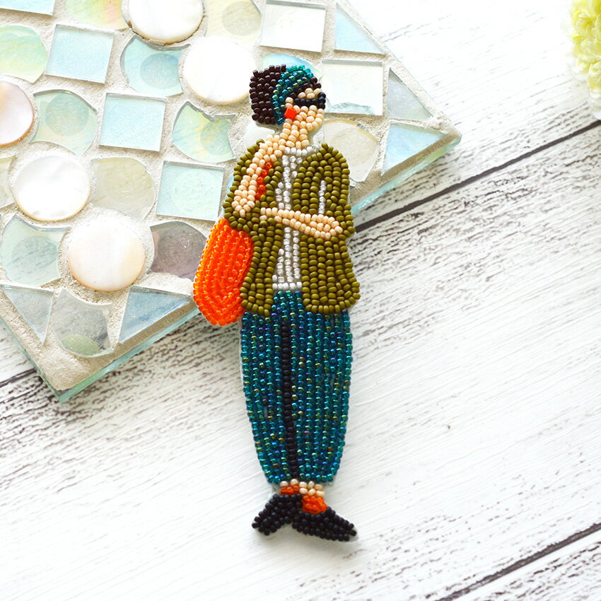 Odekake BROOCH マーケット HCA14//3 | ビーズ刺しゅう ブローチキット MIYUKI おでかけブローチキット Market ビーズ刺繍 キット 買い物 ビーズブローチキット 図案印刷済み ミユキ