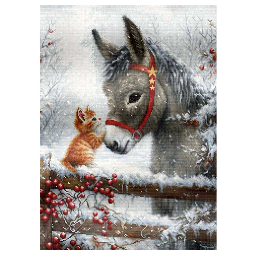 刺繍 輸入キット Luca-S（ルーカス）WARM HUG BU5075| ルーカス クロスステッチキット 仲良し ねこ 子ねこ 子馬 子うま