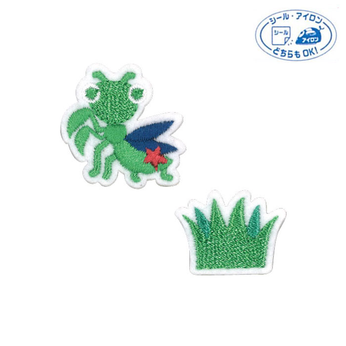2個付ワッペン 昆虫・アイコンセット「カマキリ・アイコン」シール・アイロン両用タイプ　RG380-25068..