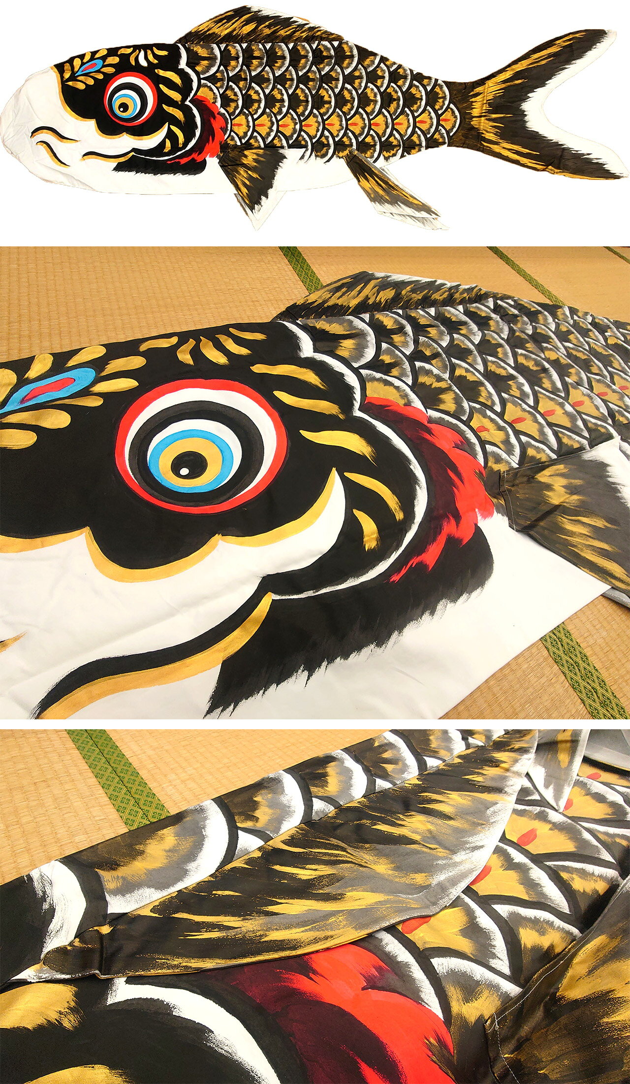 秀光人形工房の手描き 鯉のぼり こいのぼり 単品 お庭 染無し 名前染め 家紋染め 三代目金龍デザイン 10m 新作 秀光 限定品 特選 目玉商品 買得 人気 ランキング B0011｜アングル3