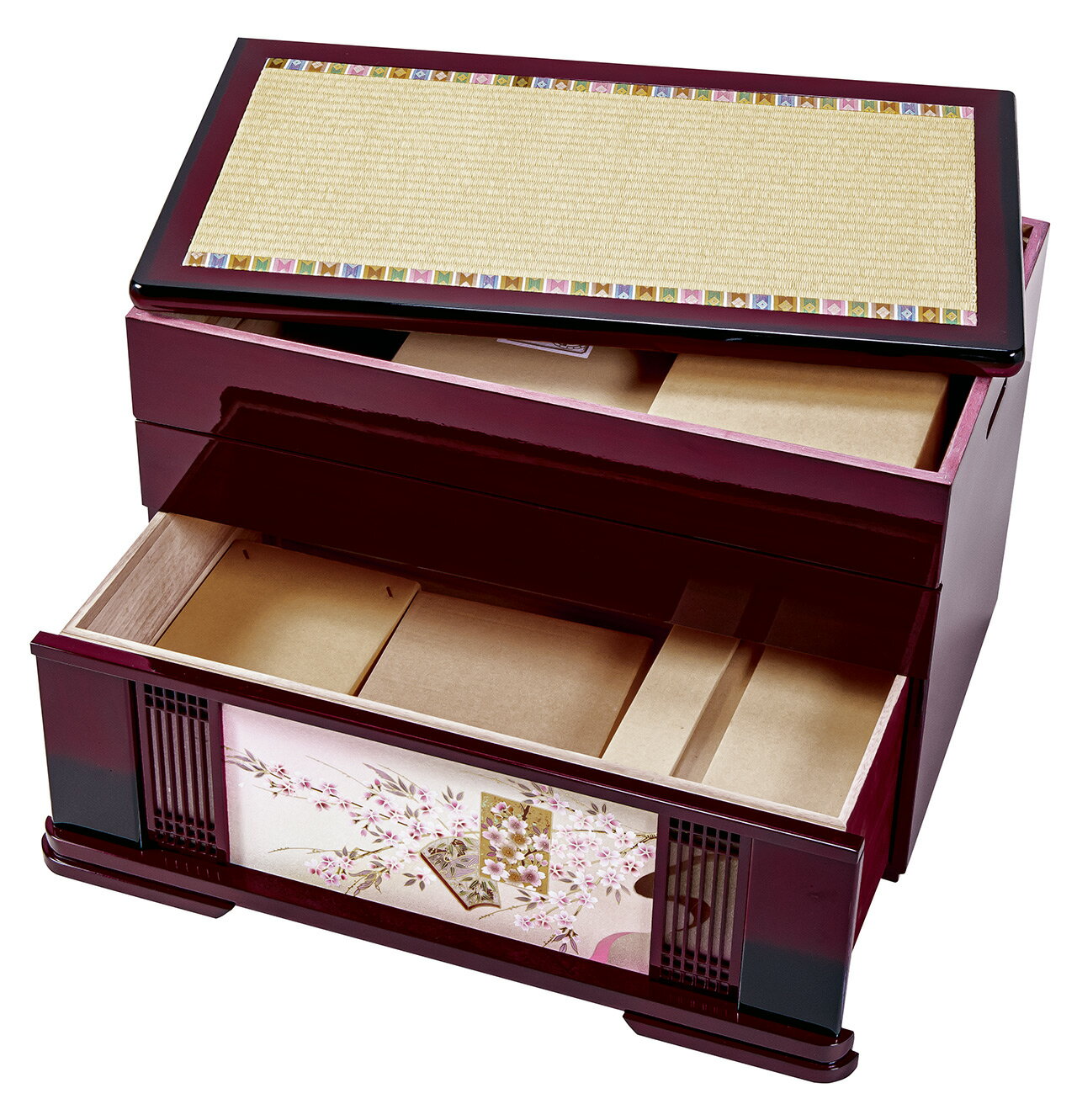 雛人形 三段五人収納飾りセット【P81205】 豪華に花柄刺繍 雛人形 三段五人収納飾りセット【P81205】 豪華に花柄刺繍