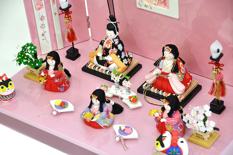 格安 雛人形 ひな人形 お雛様 おひなさま かわいい 手作り 年 新作 秀光 限定品 コンパクトミニ 初節句 ひな祭り 木目込み 親王 五人 5人 平飾り ピンク ここはる 心春 春薊 男雛 女雛 狛犬 こま犬 買得 お得 人気 ランキング お買得