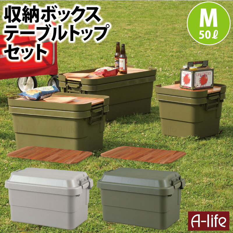 収納ケース 50L ＋ 天然木 天板 M セット グレー カーキ 1個 収納ボックス ガレー...