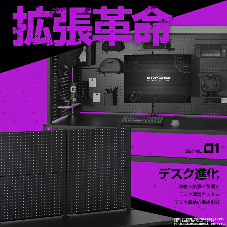 STRASSE GAMING LAB 卓上ユーティリティボード100cm 有孔ボード 卓上収納 面収納 デスクパネル[ハンコン ゲーミングデスク ストラッセ] [3]