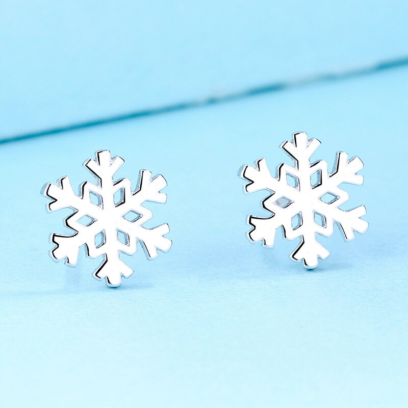 韓国S925純銀レディース雪の結晶ピアスシンプル無地気品アクセサリークリスマスイ...