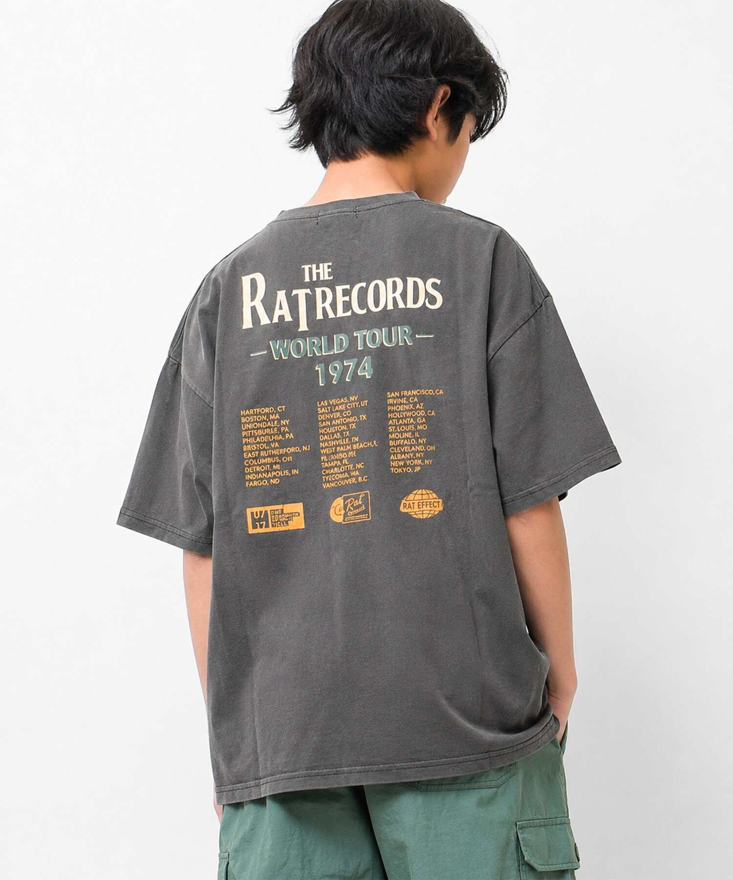【セール】【2点までメール便対象】RAT RECORDSピグメントビッグTシャツ トップス カットソー 半袖 ゆったり 夏 涼しい 子供服 男の子 小学生 中学生 ファッション キッズ ジュニア 韓国 大人っぽい ダンス 120cm 130cm 140cm 150cm 160cm 170cm