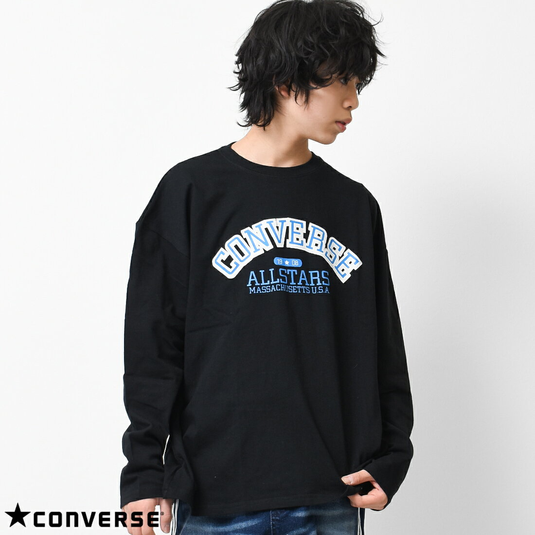 【送料無料】【2点までメール便対象】CONVERSE 別注アーチロゴプリントTシャツ カットソー トップス ゆったり ビッグシルエット 子供服 男の子 小学生 中学生 ファッション キッズ ジュニア 大人っぽい ダンス 120cm 130cm 140cm 150cm 160cm