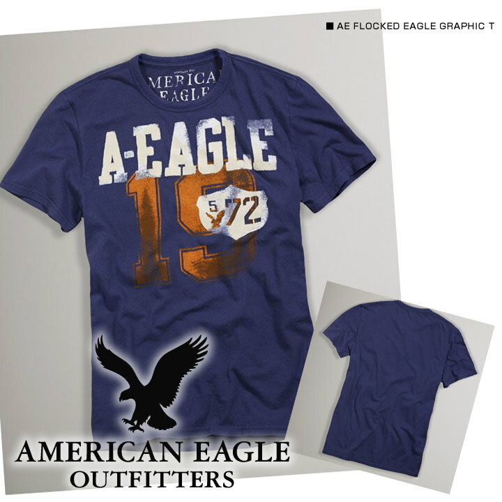 【American Eagle/アメリカンイーグル】(半袖Tシャツ)(アメカジ)アメリカンイーグル メンズ 半袖TシャツAE FLOCKED EAGLE GRAPHIC T ロッキーブルー (0164-3826)(XS/S/M/L/XL/XXL)【セール】