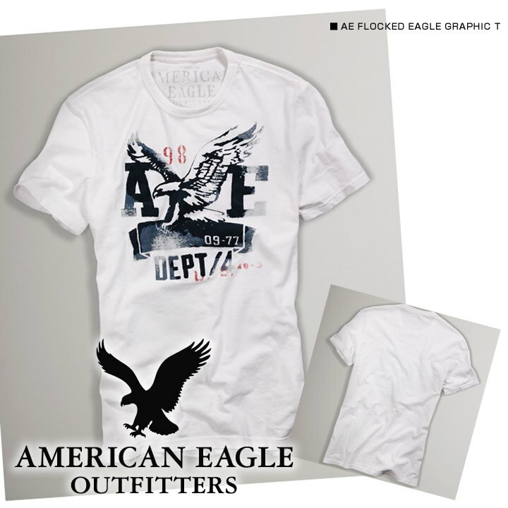 【American Eagle/アメリカンイーグル】(半袖Tシャツ)(アメカジ)アメリカンイーグル メンズ 半袖TシャツAE FLOCKED EAGLE GRAPHIC T ホワイト (0164-3823)(XS/S/M/L/XL/XXL)【セール】