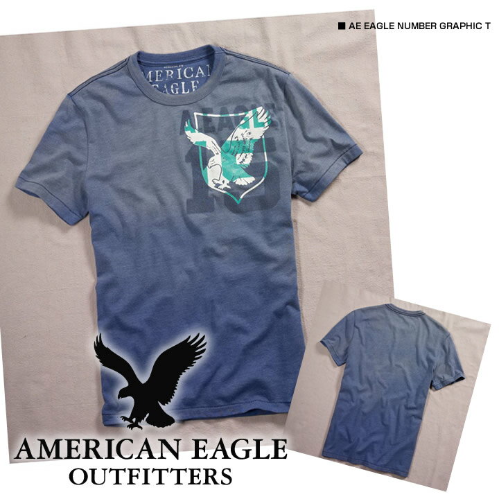 【American Eagle/アメリカンイーグル】(半袖Tシャツ)(アメカジ)アメリカンイーグル メンズ 半袖TシャツAE EAGLE NUMBER GRAPHIC T アーマーブルー (0164-3757)(XS,S,M,L,XL)【セール】