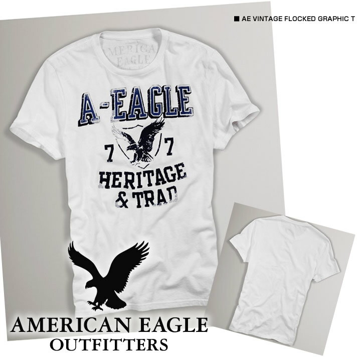 【American Eagle/アメリカンイーグル】(半袖Tシャツ)(アメカジ)アメリカンイーグル メンズ 半袖TシャツAE VINTAGE FLOCKED GRAPHIC T ホワイト (0164-3924)(XS,S,M,L,XL)【セール】