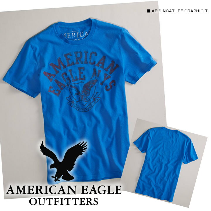【American Eagle/アメリカンイーグル】(半袖Tシャツ)(アメカジ)アメリカンイーグル メンズ 半袖TシャツAE SINGATURE GRAPHIC T スティンガーブルー (1195-3841)(XS,S,M,L,XL)【セール】