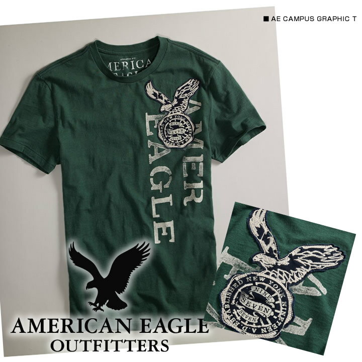 【American Eagle/アメリカンイーグル】(半袖Tシャツ)(アメカジ)アメリカンイーグル メンズ 半袖TシャツAE CAMPUS GRAPHIC T パインブランチ (2190-3805)(XS,S,M,L,XL)【セール】