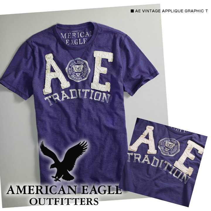 【American Eagle/アメリカンイーグル】(半袖Tシャツ)(アメカジ)アメリカンイーグル メンズ 半袖TシャツAE VINTAGE APPLIQUE GRAPHIC T パープルマウンテン (2190-3967)(XS,S,M,L,XL)【セール】