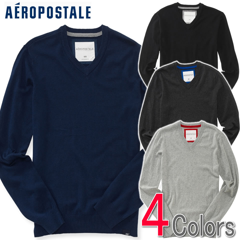 エアロポステール メンズ セーター ニット SOLID V-NECK SWEATER 4色 (853 ...