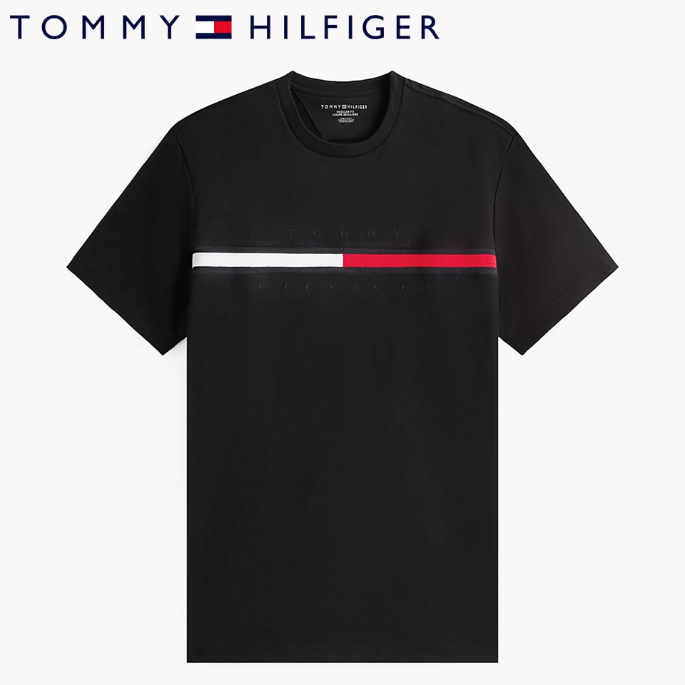Rakuten - ■トミーヒルフィガー TOMMY HILFIGER 半袖 エンブロイダード ロゴ Tシャツ ブラック ラッピング 無料! あす楽 3980円以上 送料無料 ! メンズ かっこいい プレゼント ギフト にも! 秋冬物 新作 入荷!