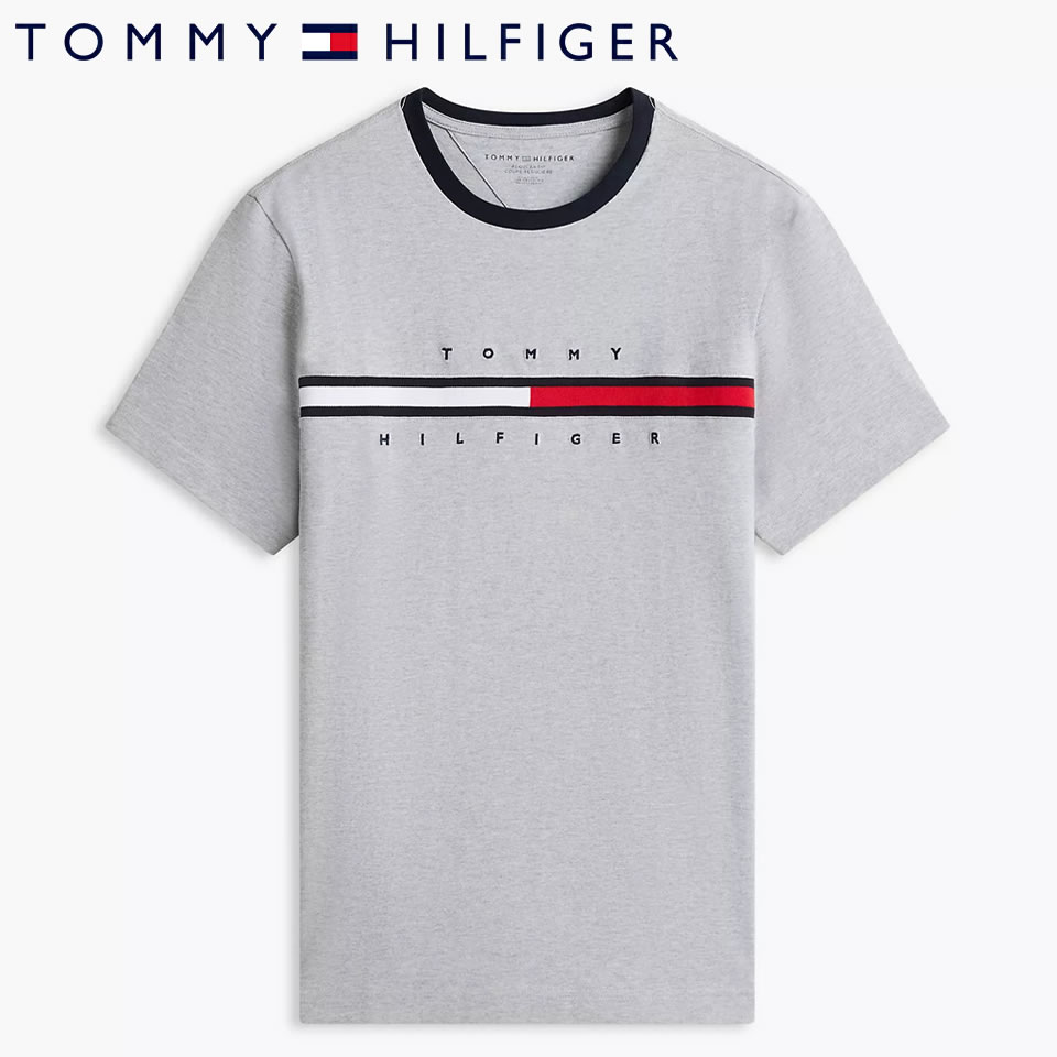 Rakuten - ■トミーヒルフィガー TOMMY HILFIGER 半袖 エンブロイダード ロゴ Tシャツ グレー ラッピング 無料! あす楽 3980円以上 送料無料 ! メンズ かっこいい プレゼント ギフト にも! 秋冬物 新作 入荷!