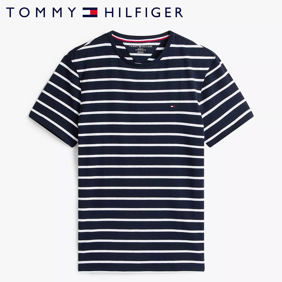 Rakuten - ■トミーヒルフィガー TOMMY HILFIGER 半袖 ストライプ ストレッチ Tシャツ ネイビー ラッピング 無料! あす楽 3980円以上 送料無料 ! メンズ かっこいい プレゼント ギフト にも! 秋冬物 新作 入荷!