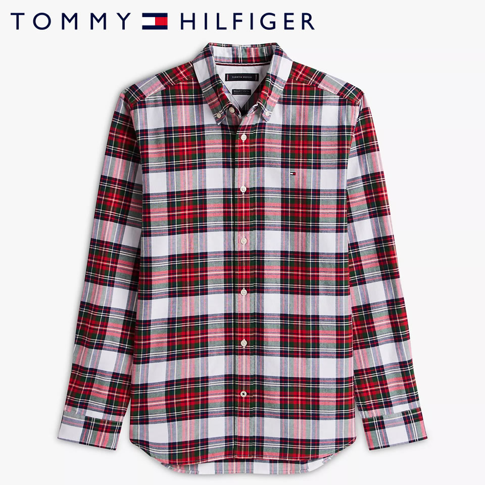 Rakuten - ■トミーヒルフィガー TOMMY HILFIGER 長袖 プレイド ストレッチ オックスフォードシャツ ホワイト/レッド ラッピング 無料! あす楽 3980円以上 送料無料 ! メンズ かっこいい プレゼント ギフト にも! 秋冬物 新作 入荷!