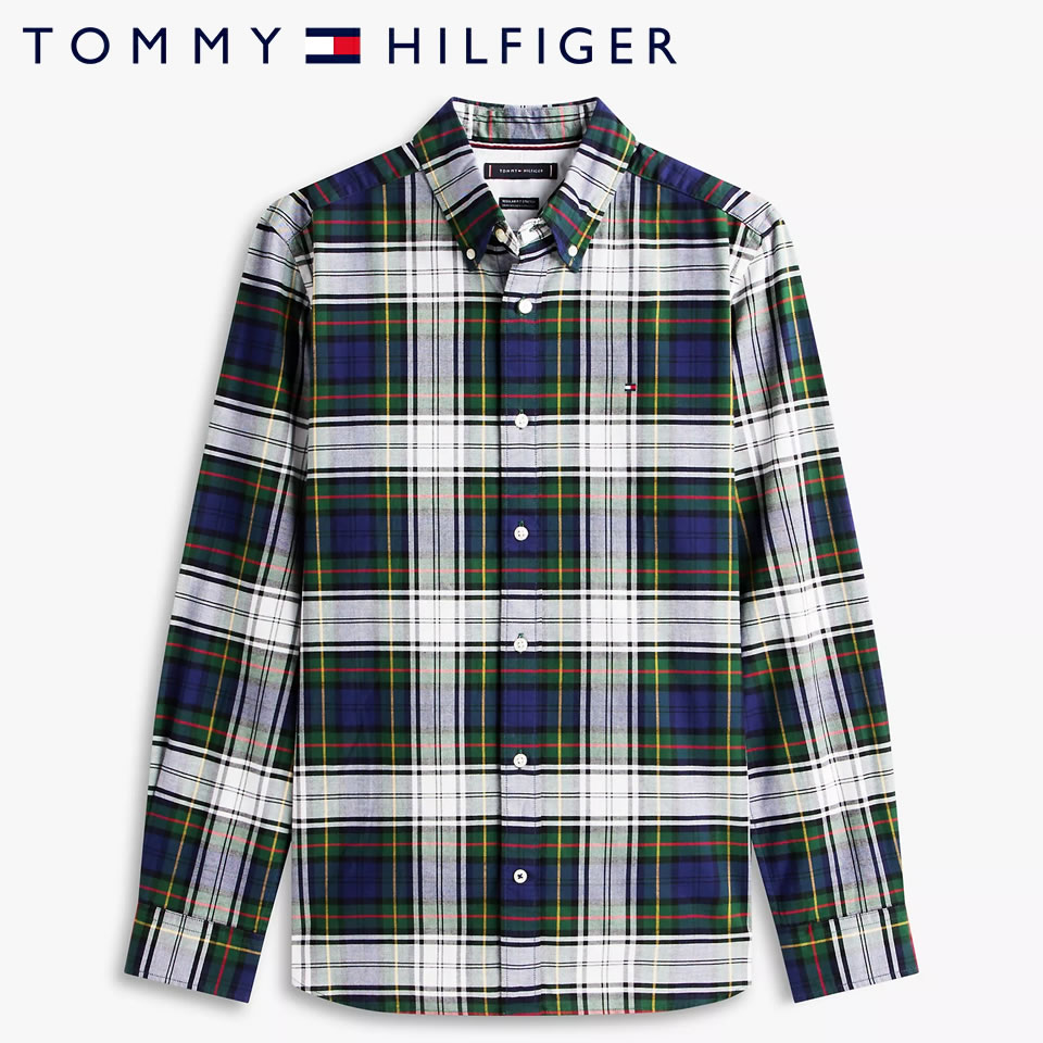 Rakuten - ■トミーヒルフィガー TOMMY HILFIGER 長袖 プレイド ストレッチ オックスフォードシャツ ホワイト/ブルー ラッピング 無料! あす楽 3980円以上 送料無料 ! メンズ かっこいい プレゼント ギフト にも! 秋冬物 新作 入荷!