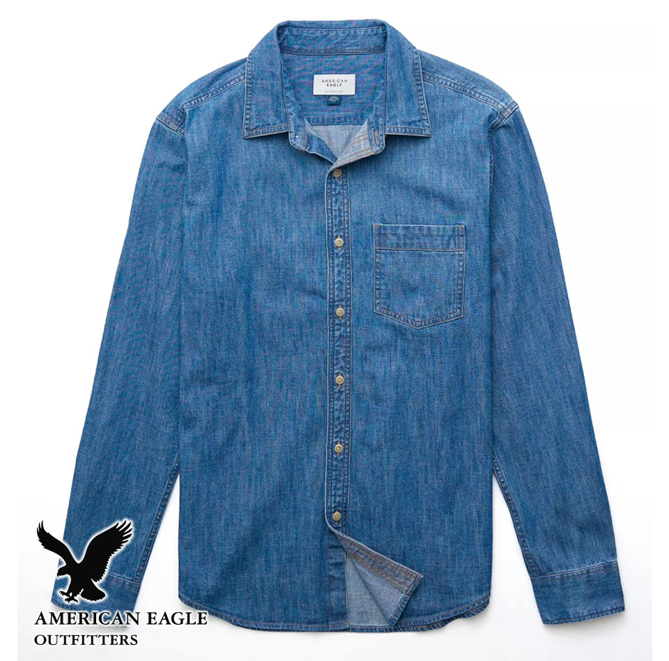Rakuten - 送料無料！ アメリカンイーグル メンズ デニムシャツ ミディアムウォッシュ American Eagle S M L XL あす楽 3980円以上 送料無料 ! メンズ かっこいい ギフト にも! 大きいサイズ あり! ラッピング 無料! 秋冬新作も続々入荷中!