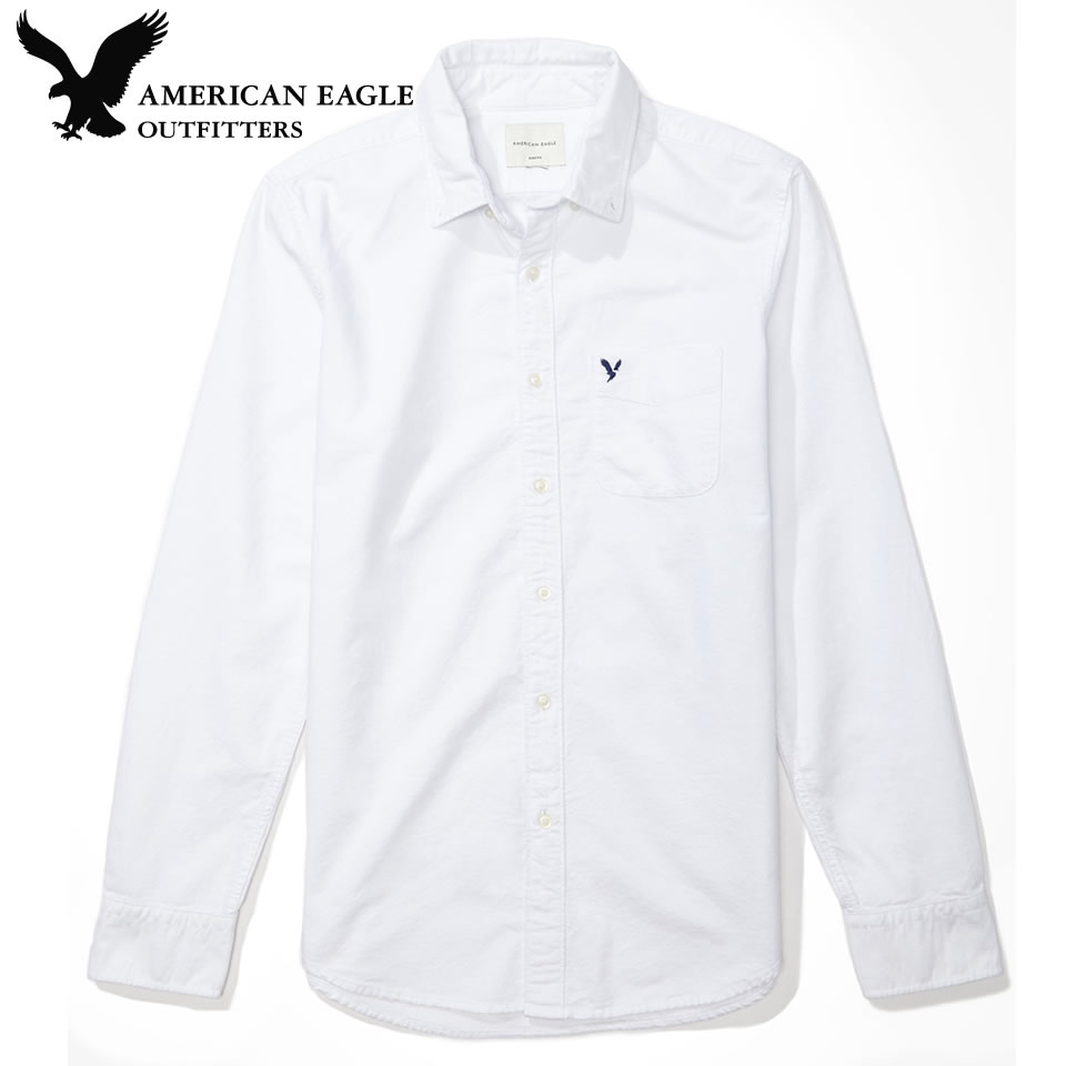 ■送料無料！アメリカンイーグル メンズ 長袖オックスフォードシャツ AEO OXFORD BUTTON DOWN SHIRT ホワイト ラッピング 無料! あす楽 3980円以上 送料無料 ! メンズ かっこいい プレゼント ギフト にも! 秋冬物 新作 入荷!