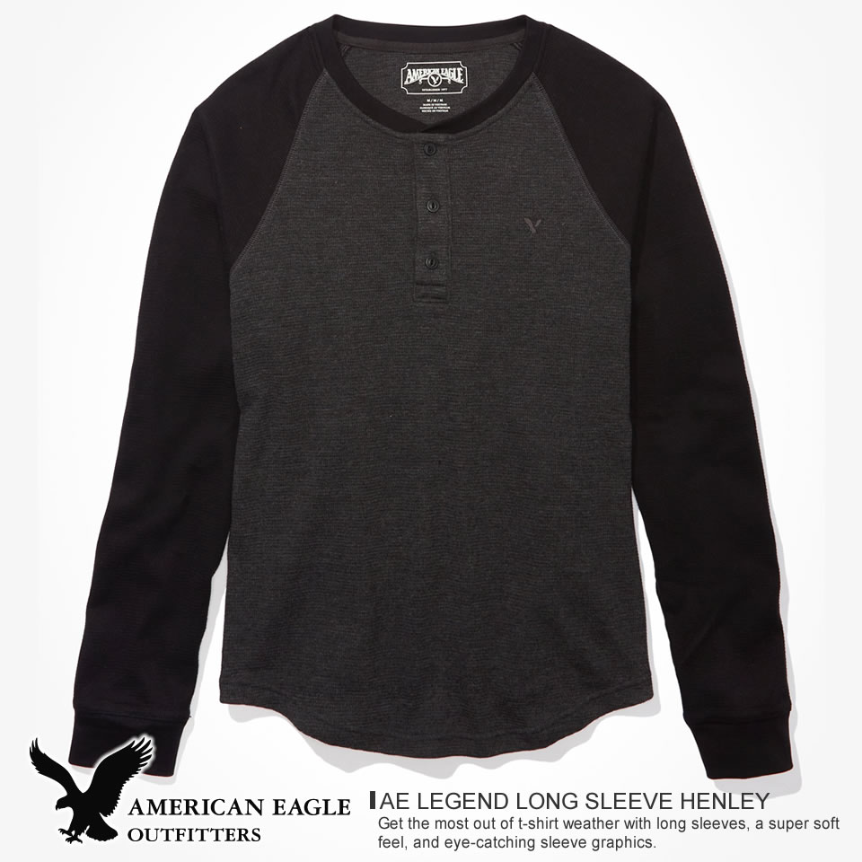 アメリカンイーグル メンズ ヘンリーネック ロンT AE LEGEND LONG SLEEVE HENLEY チャコール ラッピング 無料! あす楽 3980円以上 送料無料 ! メンズ かっこいい ギフト にも! 春物 新作 入荷! プレゼント にも!