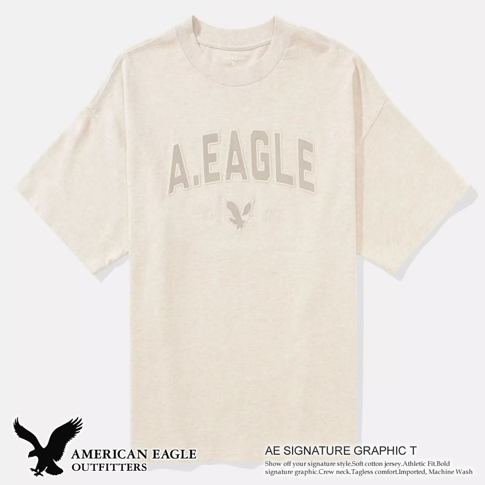 Rakuten - アメリカンイーグル メンズ 半袖Tシャツ AE SIGNATURE GRAPHIC T オートミールヘザー ラッピング 無料! あす楽 3980円以上 送料無料 ! メンズ かっこいい プレゼント ギフト にも! 秋冬物 新作 入荷!