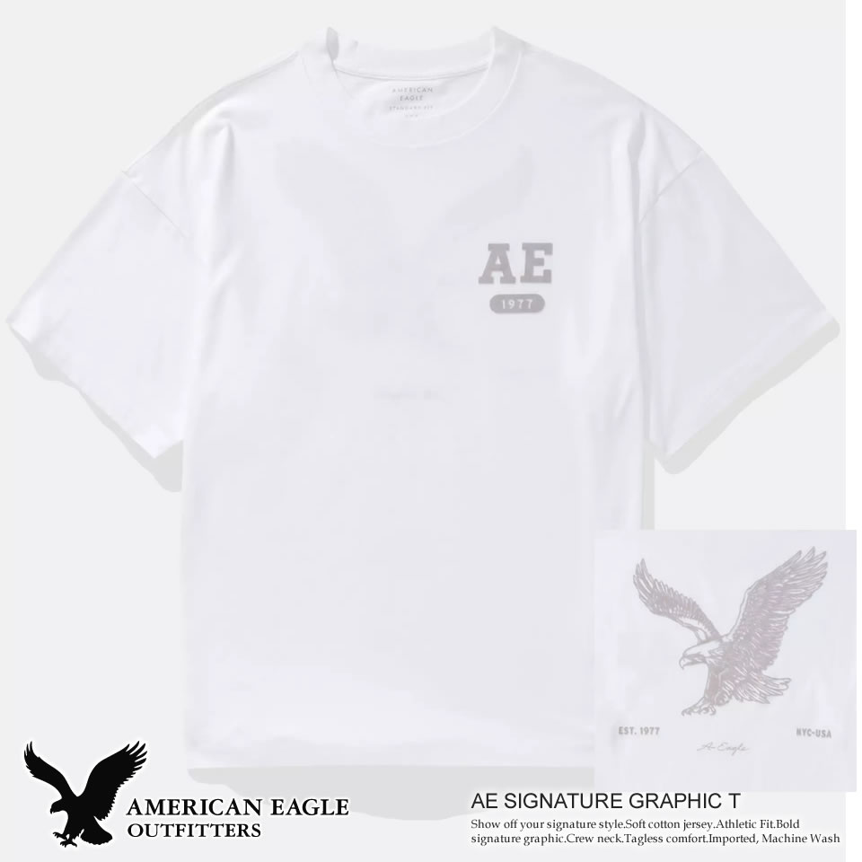 Rakuten - アメリカンイーグル メンズ 半袖Tシャツ AE SIGNATURE GRAPHIC T ホワイト ラッピング 無料! あす楽 3980円以上 送料無料 ! メンズ かっこいい プレゼント ギフト にも! 秋冬物 新作 入荷!