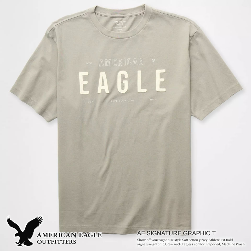 Rakuten - アメリカンイーグル メンズ 半袖Tシャツ AE SIGNATURE GRAPHIC T グレー ラッピング 無料! あす楽 3980円以上 送料無料 ! メンズ かっこいい プレゼント ギフト にも! 秋冬物 新作 入荷!