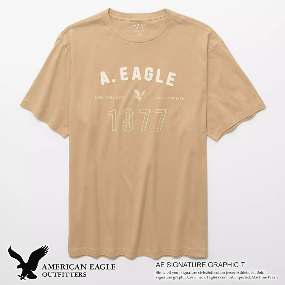 Rakuten - アメリカンイーグル メンズ 半袖Tシャツ AE SIGNATURE GRAPHIC T カーキ ラッピング 無料! あす楽 3980円以上 送料無料 ! メンズ かっこいい プレゼント ギフト にも! 秋冬物 新作 入荷!