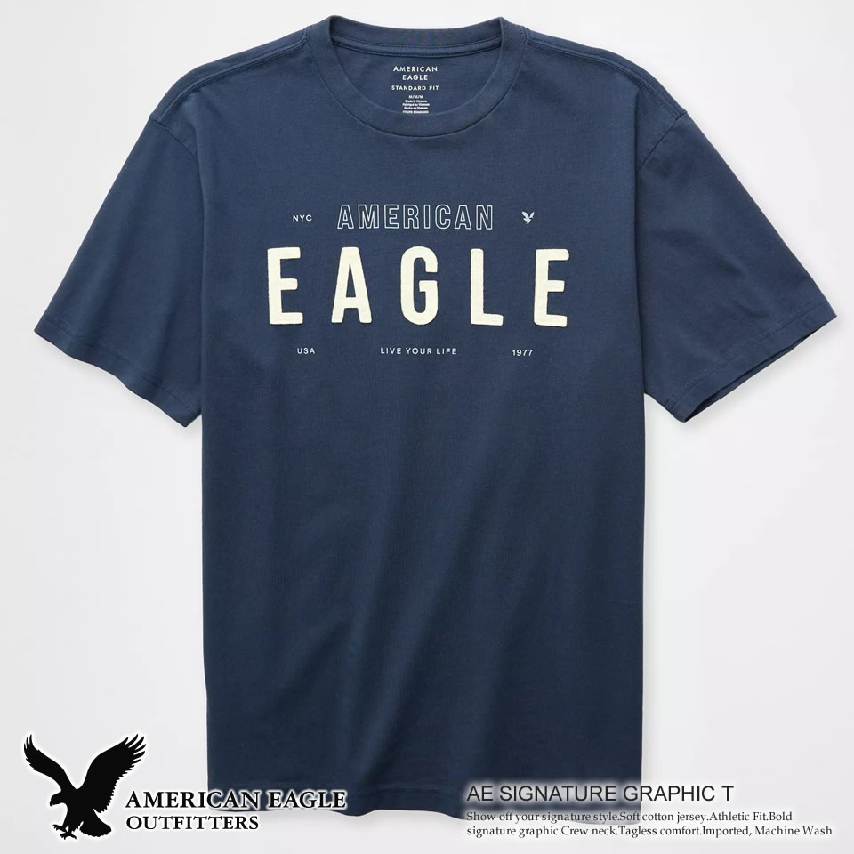 Rakuten - アメリカンイーグル メンズ 半袖Tシャツ AE SIGNATURE GRAPHIC T ネイビー ラッピング 無料! あす楽 3980円以上 送料無料 ! メンズ かっこいい プレゼント ギフト にも! 秋冬物 新作 入荷!