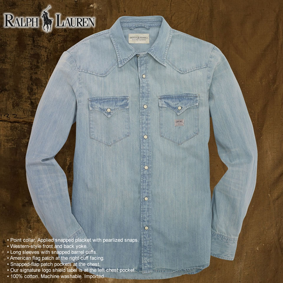 【掘り出し物市】ポロ・ラルフローレン メンズ 長袖 デニムウェスタンシャツ Denim Wester ...