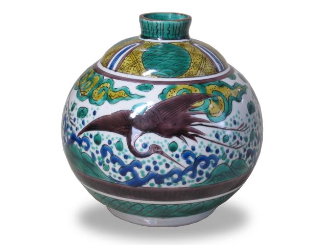 ★【九谷焼】　【河島　洋 作】　花瓶　吉田屋鶴のサムネイル